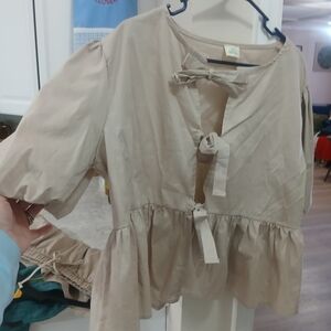 Beige Bow-Tie Women's Top